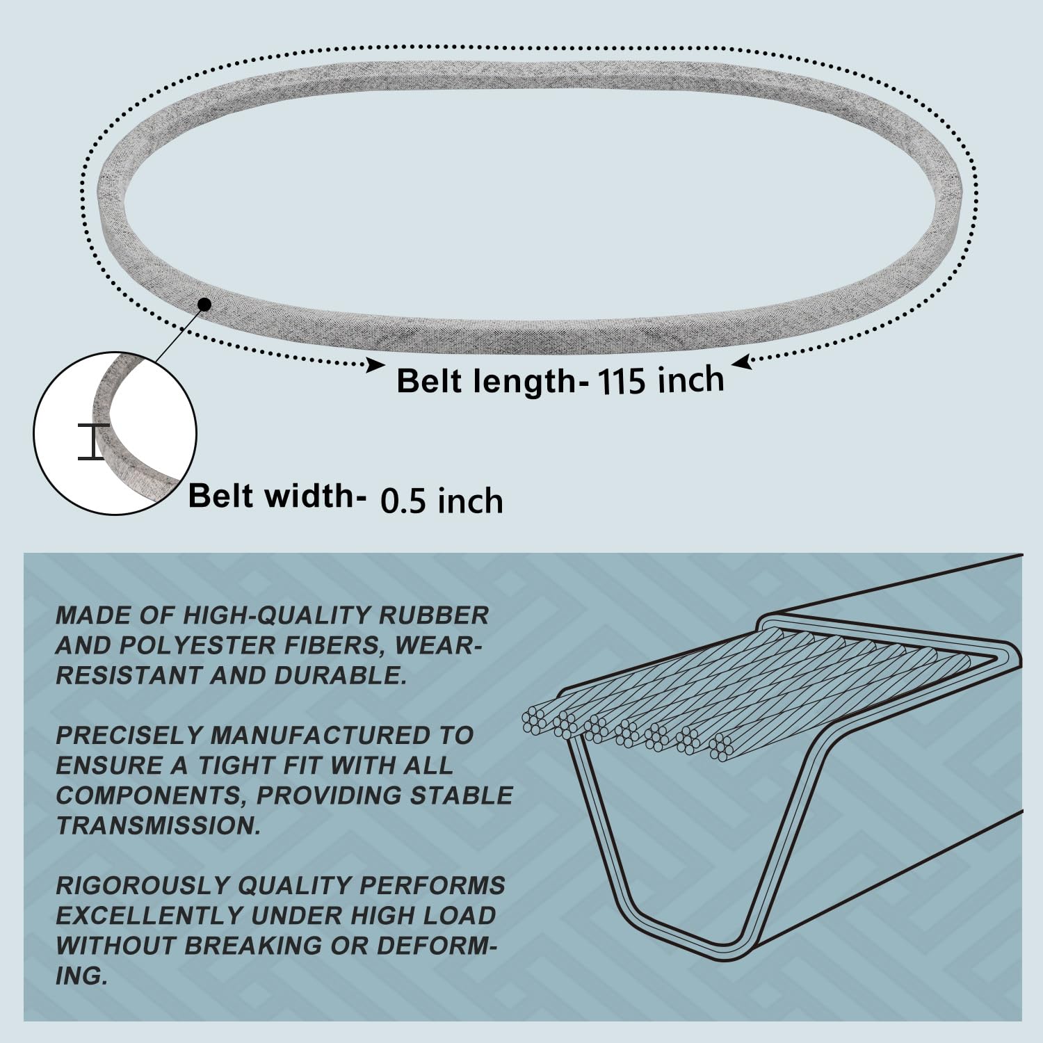 1/2 x 115'' Mower V-Belt Replace for