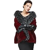 BEAUZSUZSANA Women Faux Fur Shawl Wrap with Faux Fox Fur Trim Collar for Evening Dresses Wedding Party