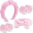 VELSCRUN 6 Pack Hairband, Pink Microfiber Spa Headband, Makeup Headband, Face Wash Bow Tie Headband, Skincare Headbands for Women Girls Hair Accessories Gifts
