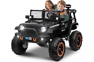 OTTARO 24V 4WD/2WD Switchable Ride on Cars, 2 Seater Kids Electric Vehicle Truck with 20 Inch Seater, 4x100W Motors, 4 Shock Absorbers, Music Play,Bright Light, Remote Control (Black)