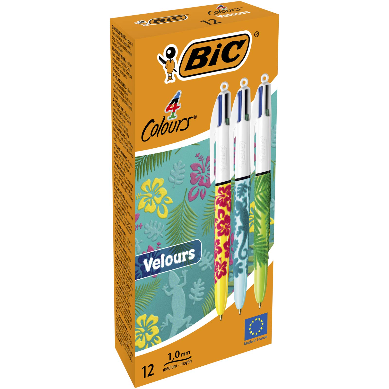 BIC 4 Colours Velours – Box of 12 Pens, blue