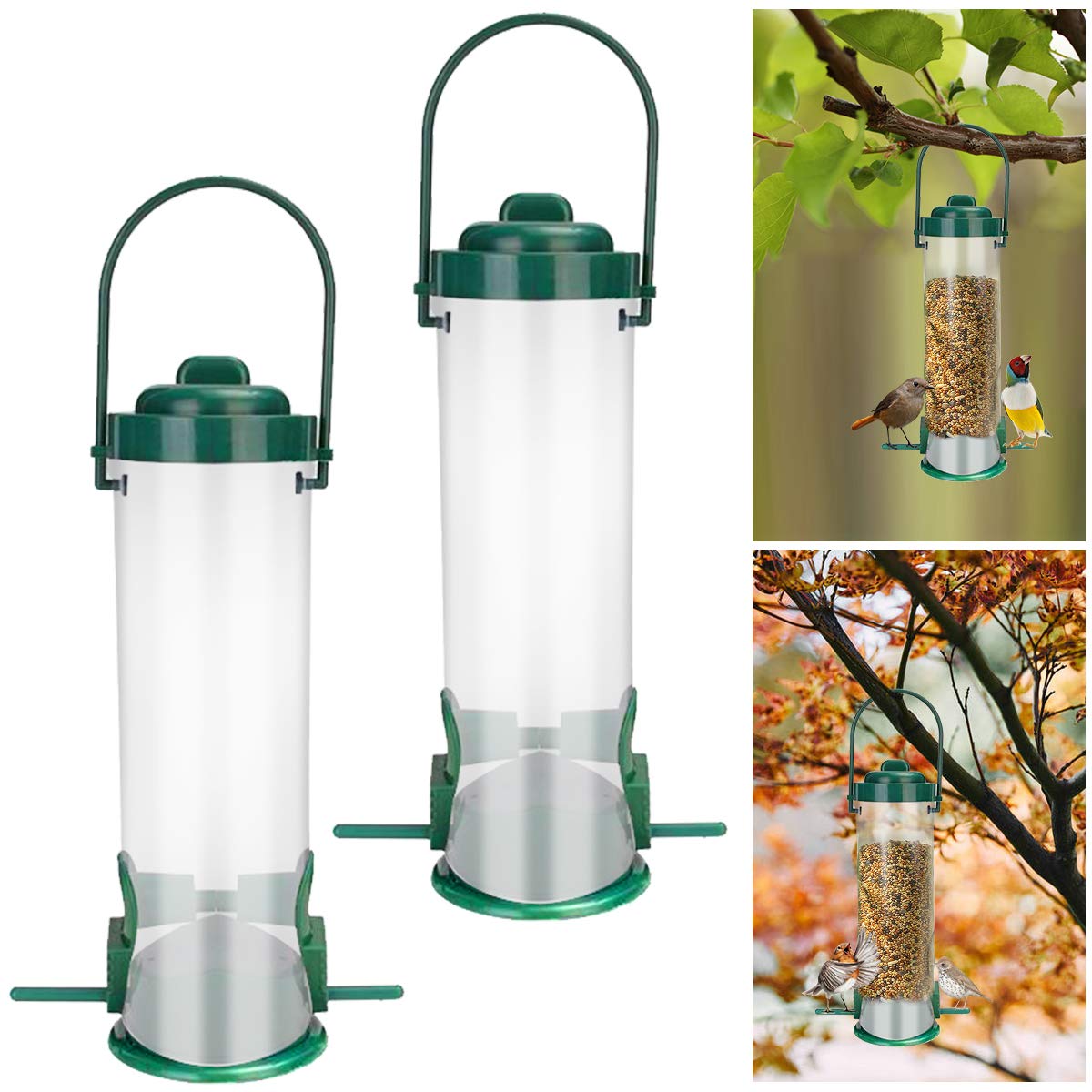 Ledeak 2PCS Bird Feeders Hanging, Recycled Hanging Feeder for Seed Peanut Nut Sunflower Hearts Bird Food Eco-Friendly Cage Enjoy Bird Watching or Birding for Garden Outdoor Small Birds Feeding