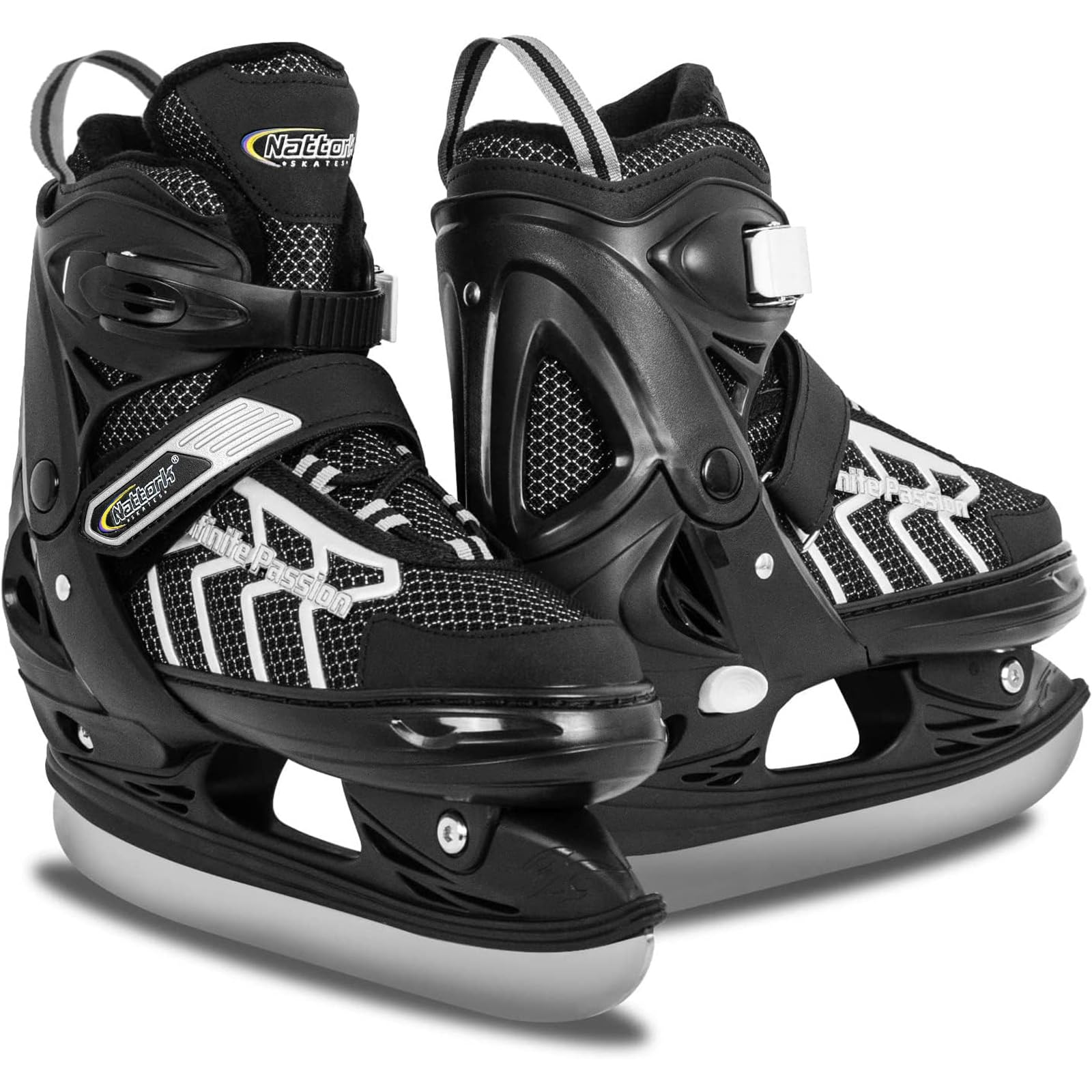 Nattork Adjustable Toddler Ice Skate for Boys Soft Padding and Reinforced Ankle Support Grey Ice Hockey Skates