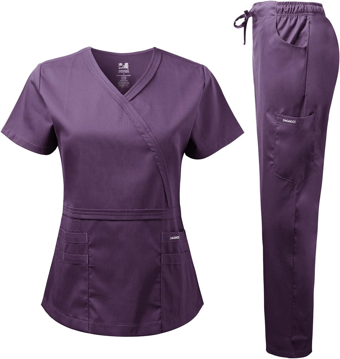 Dagacci Medical Uniform Women's Scrub Set Natural Stretch Y-Neck Stitch Tape Top and Pants