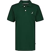 Nautica Boys' Short Sleeve Anchor Polo, Button Closure, Soft & Comfortable, Pique Fabric