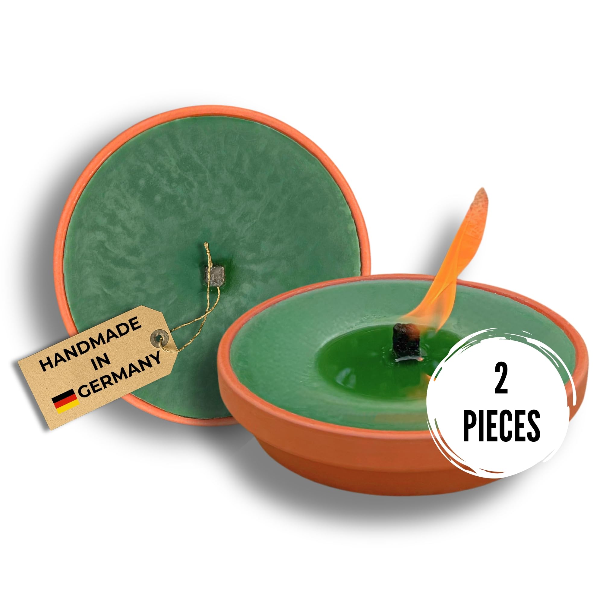 Lavalis - Set of 2 Large Terracotta Garden Candles - Storm Resistant - for BBQ, Wedding & Party - Burn Time 7 Hours - Flame Height 15 cm