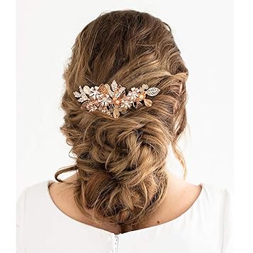 Amazon Com Sweetv Rose Gold Wedding Hair Comb Flower Bridal Hair