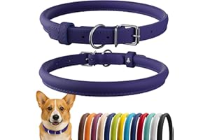CollarDirect Rolled Leather Dog Collar, Soft Padded Round Puppy Collar, Handmade Genuine Leather Collar Dog Small Large Cat C