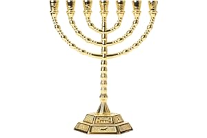 JL KIPPHA'S Gold 12 Tribes Icons Symbol Candle Holder Decor Judaica 7 Branch Israel Menorah 20 * 16 cm