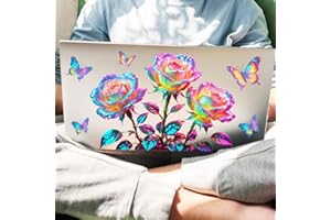 Glow in the Dark Rose & Butterfly Wall Decal, Colorful Luminous Flower Stickers for Kids Girls Bedroom, Luminous Ceiling Star