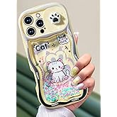 Toycamp for iPhone 16 Pro Case 6.3" - Women Girls Cute Phone Cover Cats with Sliding Camera Cover Girly Glitter Kawaii Pretty Cartoon Unique Design Flowing Liquid Quicksand Case for iPhone 16 Pro