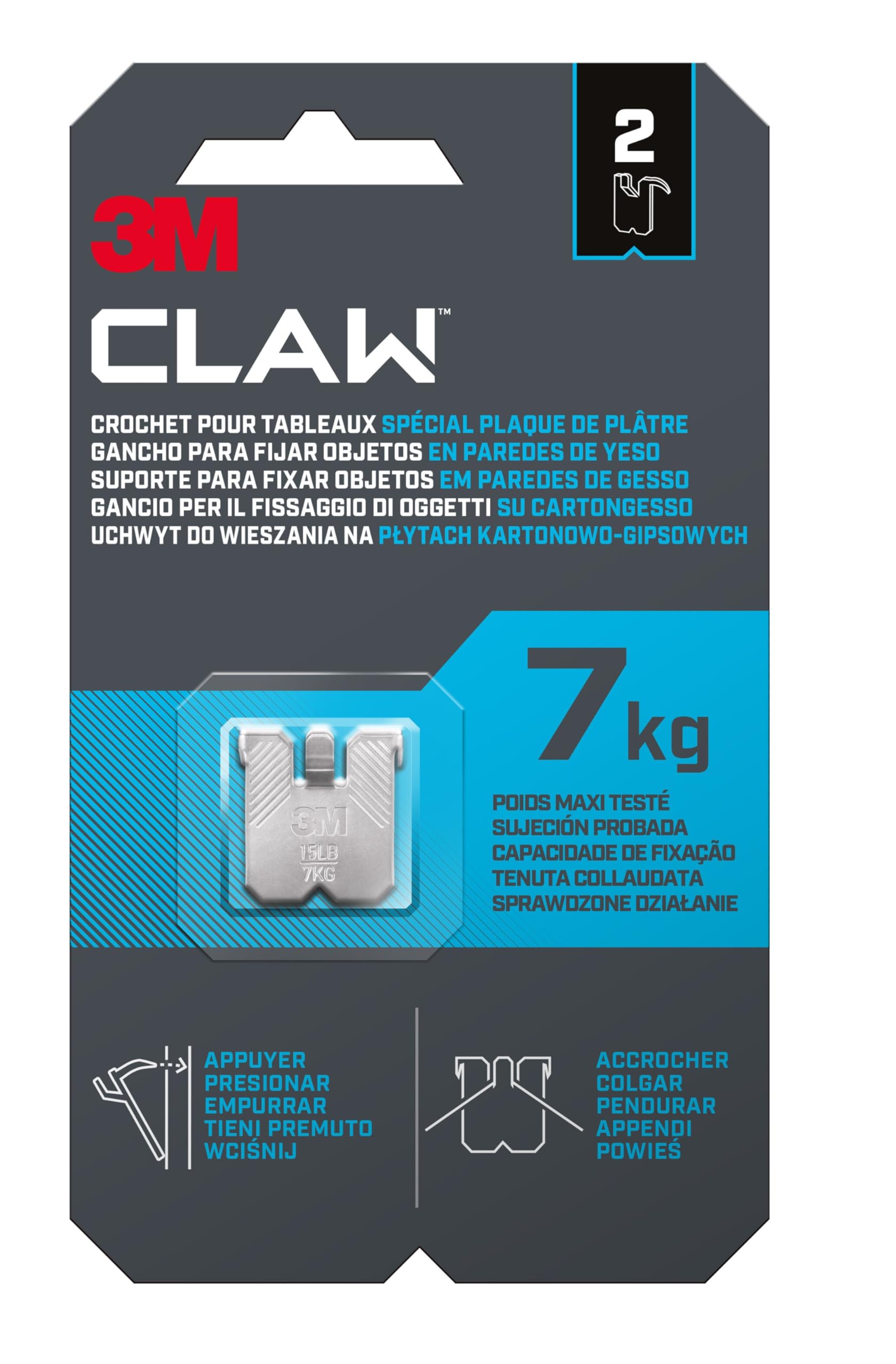 3M Claw 7 kg 3PH7-2WMR Plasterboard Hook 2 Hooks