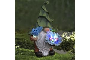 LA JOLIE MUSE 11.6'' Solar Gnomes Garden Statues-Resin Gnome Figurine Holding Magic Orb and Butterfly with Solar Lights, Outdoor Gnomes Decorations for Yard Patio Lawn Porch, Garden Gifts for Mom