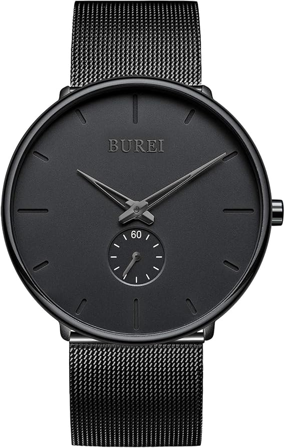 BUREI herenhorloge Minimalistisch ultradun zwart analoog quartz horloge met  zwarte roestvrijstalen meshband : Amazon.nl: Kleding, schoenen \u0026 sieraden
