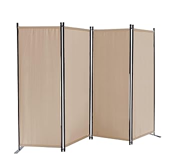 QUICK STAR Paravent 4 Teilig 170 x 220 cm Stoff Raumteiler Garten Trennwand Balkon Sichtschutz Stellwand Faltbar Sand
