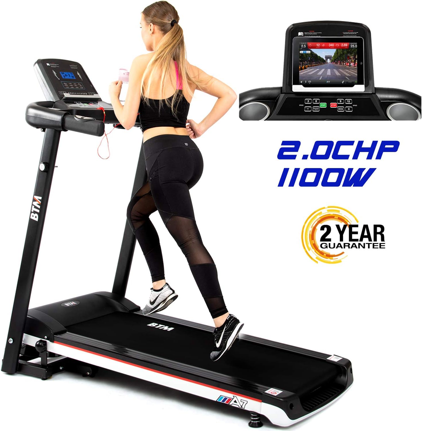 BTM A7 Motorised electric treadmill Folding Running machine 2019 Digital Control 2.0CHP Motor Up to 12.8KM/H 15 Programmes Walking Machine Portable Gym Equipment for Fitness Workout