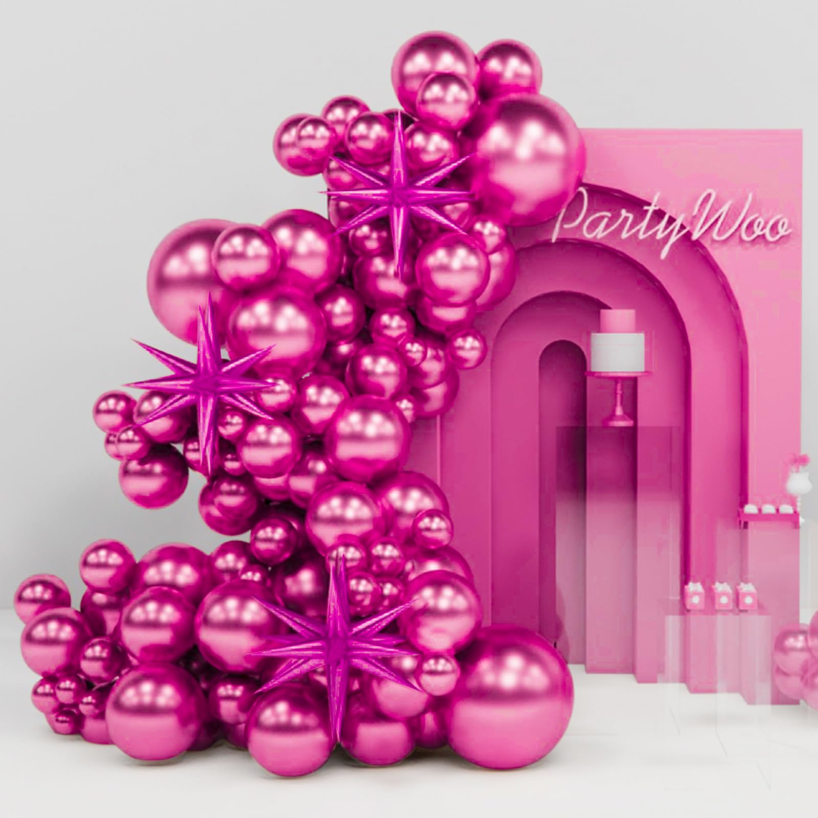 PartyWoo Metallic Pink Star Balloons 110pcs Different Sizes 18 12 10 5 Inch Pack 22 Inch Rose Pink Spike Star Foil Mylar Balloon Arch Kit for Birthday Wedding Party Decorations Pink-G114