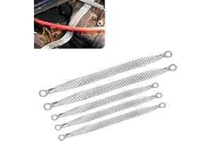 Sephile 5 PCS Car Engine Grounding Strap Kit, 3 PCS 10" + 2 PCS 13" Flexible Copper Braided Connection Cable, Multifunctional Heavy-duty Cable Strap with Terminal Plug, Universal for Cars (Silver)