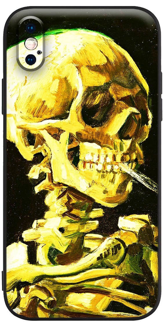 Berkin Arts Compatible with iPhone X Case/iPhone XS Premium Silicone Case Cover Patterns Painting Famous Girls Come With Screen Protector (Vincent Van Gogh-Skeleton Skull Smoking A Cigarette) — image 1