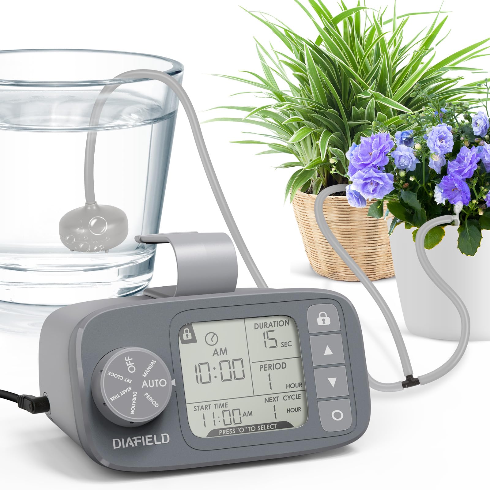 Photo 1 of DIAFIELD Automatic Watering System for 15 Potted Plants, Indoor Watering System for Plants, Automatic Drip Irrigation Kit with 30-Day Programmable Water Timer, Power Supply & No Battery Backup