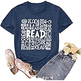 sallrue Womens Reading Shirt Book Reader Tshirt Book Lover Shirts School Bookworm Tee Tops