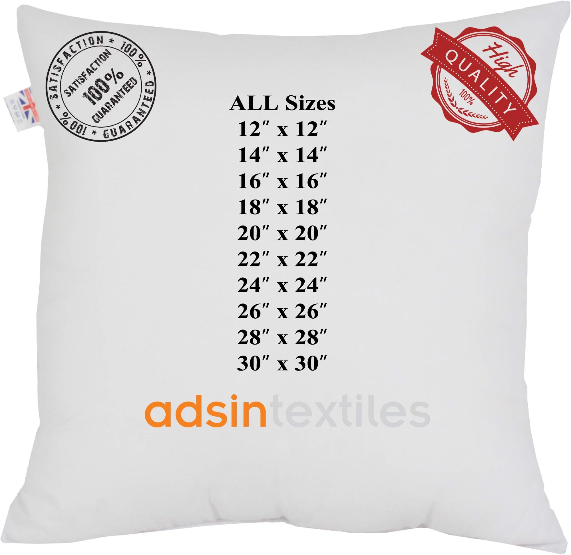 Set of 4-45cm x 45cm Luxury Hollowfibre New White Cushion Pad Inner Stuffer Pillow Polyester Insert Square Hypoallergenic (Pack of 4 | 18" x 18")