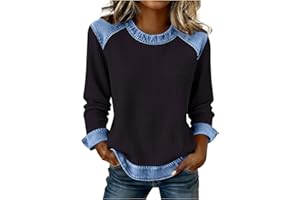Denim Sweatshirt for Women Collar Long Sleeve Pullover Shirts Waffle Knit Cute Tops Vintage Waffle Casual Clothes 2026