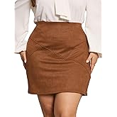 Agnes Orinda Plus Size Skirt for Women Faux Suede High Waist Bodycon Mini Skirts