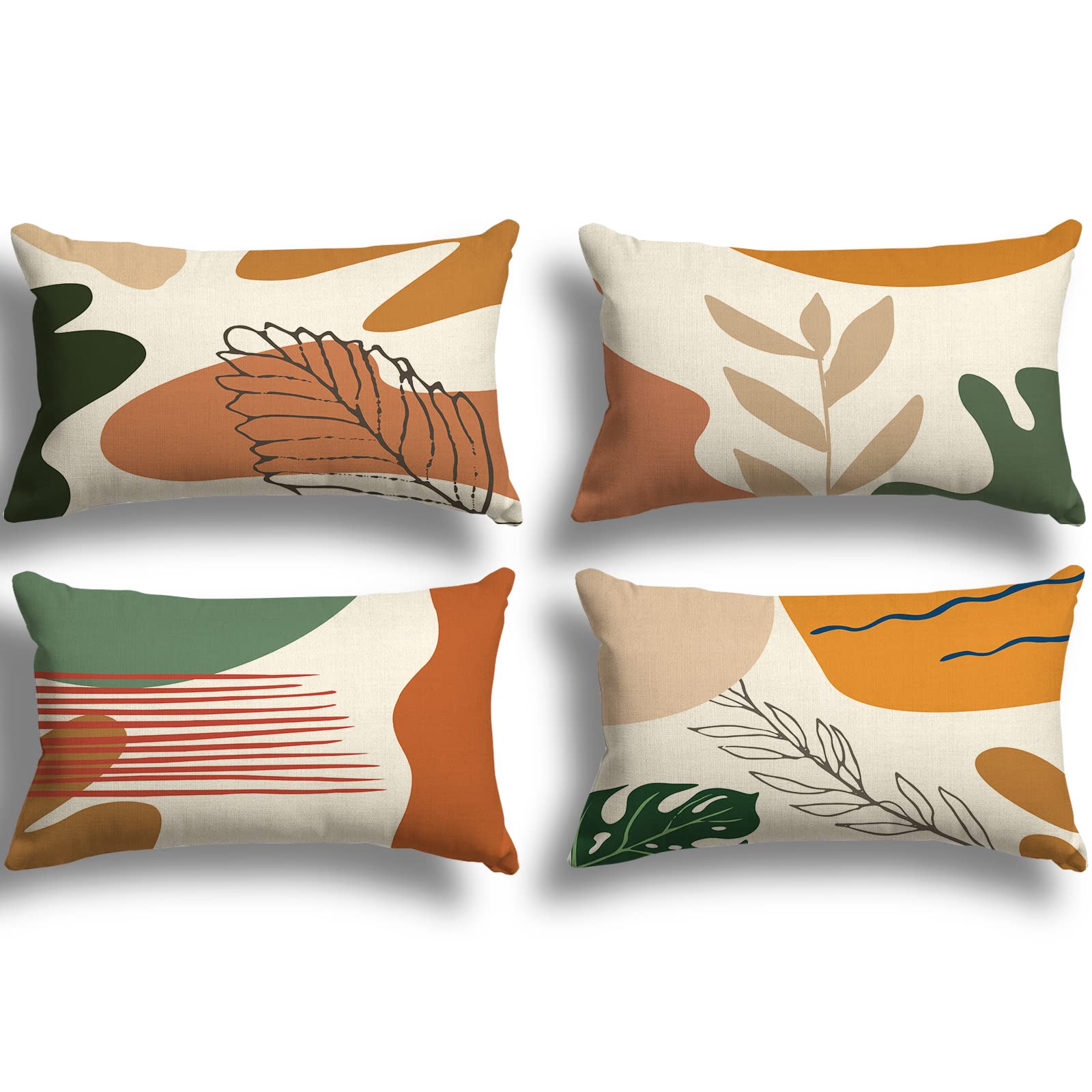 ZWJD Cushion Covers 30 x 50 cm, Set of 4 Outdoor Decorative Linen Cushions with Geometric Pattern for Sofa & Living Room, A048-12