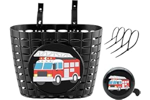 YeloYolker Boys Bike Basket with Bell, Cute Bicycle Basket for Kids, Toddlers, Plastic Front Handlebar Basket for Scooter, Tr