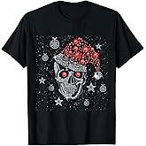 Sugar Skull with Santa Hat Tee Christmas Pajama Xmas Gifts T-Shirt