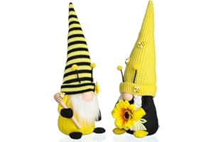 Argodaze 2PCS Bumble Bee Gnomes Handmade Spring Summer Plush Decor Dolls Swedish Home Tiered Tray Tomte Decorations