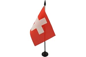 AZ FLAG - Switzerland Table Flag 15x10 Cm - Swiss Office Flag 100% Polyester 4'' x 6'' - Mini Desk Flag with 25 Cm Pole and B