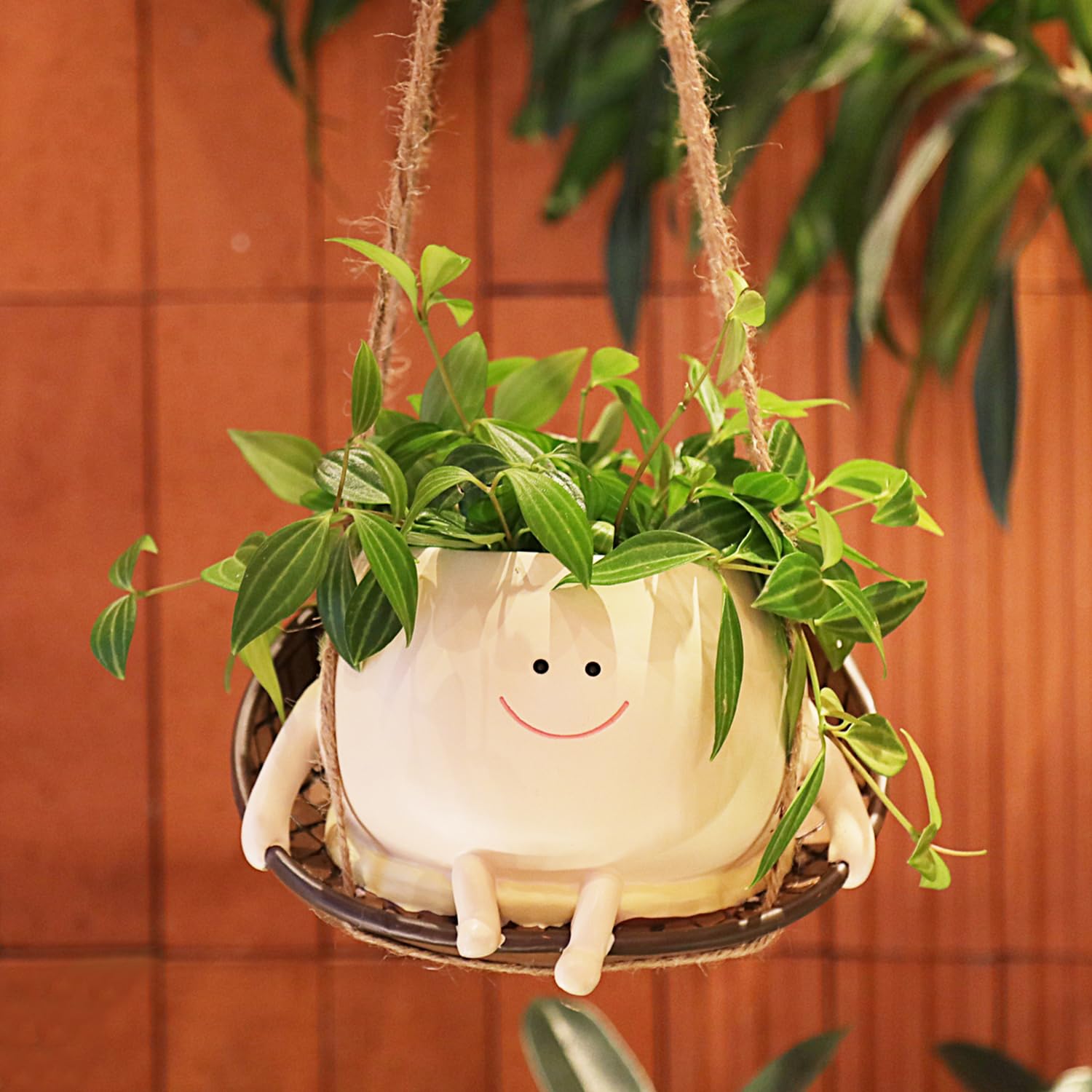 Photo 1 of NINIPAPA Hanging Swing Chair Planter Pot Smile Face Plant Pot for Indoor Outdoor Plants Cute Head Flower Pots for Succulent String of Pearls Unique Gift on Mother's Day, Birthday, Christmas - Large