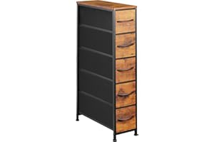 EKNKOZY Narrow Dresser Storage Tower with 5 Drawers, Slim Dresser Chest of Drawers with Steel Frame, Wood Top, Dresser for Bedroom, Bathroom, Small Spaces, Laundry, Closet, Rustic Brown