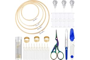 Mudder 53 Pieces Cross Stitch Tool Embroidery Starter Kit Includes Bamboo Circle Cross Stitch Hoop Ring Sewing Scissors Needle Threading Tools Thimbles Floss Bobbins Seam Ripper and Embroidery(Blue)