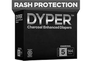 DYPER Charcoal Enhanced Diapers | Baby Diapers from Plant-Based* & Honest Materials | Day & Overnight Diapers | Disposable Diapers for Sensitive Skin (Size 5, 144, Count)