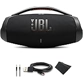 JBL Boombox 3 - Portable Bluetooth Speaker, IPX7 Waterproof, 24 Hours of Playtime (Black) (JBLBOOMBOX3BLKAM) + AUX Cable + USB-C Cable + Microfiber Cloth