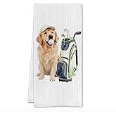 SereneHanctuary Funny Golden Retriever Golf Kitchen Towels,Golden Retriever Sports Dish Tea Towels Gifts for Women Men Golf Dog Lover,Dog Decorative Hand Towel for Kitchen Bathroom,16x24 Inch