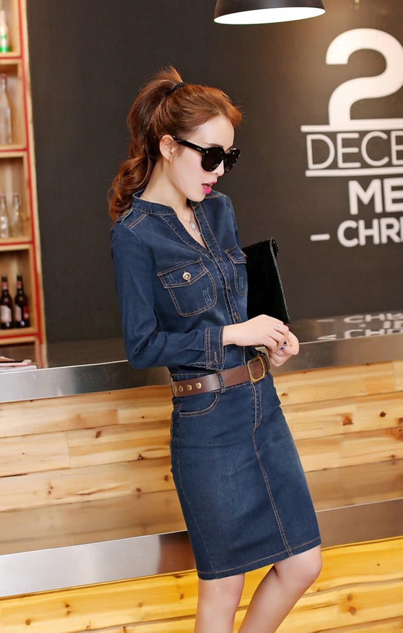 Amazon ピオニーポップ 長袖 半袖 デニムワンピース タイト ワンピース レディース ワンピース チュニック 通販