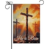Easter Garden Flag He Is Risen Religious Cross Christian Burlap Double Sided Vertical Holiday Spring Yard Outdoor Decor 12.5 x 18 Inch