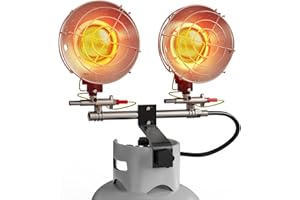 Buyplus Propane Heater 30,000BTU, Portable Outdoor Propane Heater with 3 Adjustable Modes & Safety Shut-off Valve, 30° Rotating Double Tank Top Tent Heaters for Camping, Fishing, Outdoor Use, Red