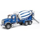 Bruder 02814 Mack Granite Concrete Mixer Truck with Rotating Drum, for Kids | 1:16 scale, front and rear windows, made in Germany, ages 4+