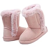 LONSOEN Kids Girls Boys Winter Warm Boots Suede Lightweight Faux Fur Lined Mid Calf Snow Boots for Toddler/Little Kid