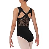 Tegmk Women Lace Leotard for Dance Ballet Tank Crisscross Back, Ballerina Gymnastics Dancewear