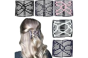 BOYIVI 5 Pieces Elastic Magic Hair Comb Stretchy Double Comb Hair Forks Clips for Women Girls Vintage Hairstyle Multipurpose Hair Accessories (Black,Gray,White,Pink,Blue)