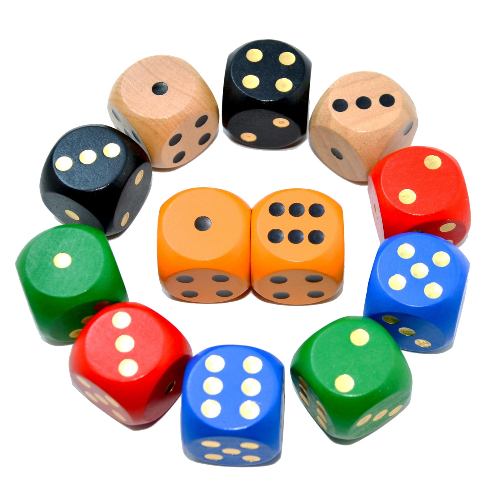 SmartDealsPro Random Color Large 3cm Round Edge Wooden Dice (6-Colors 12pcs)