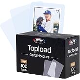 BCW 3x4 Standard Topload Card Holders for 35 Pt Trading Cards, 100 Count | Rigid clear PVC holders fit standard cards up to 35 pt with short-side openings for protected storage, handling, and display.