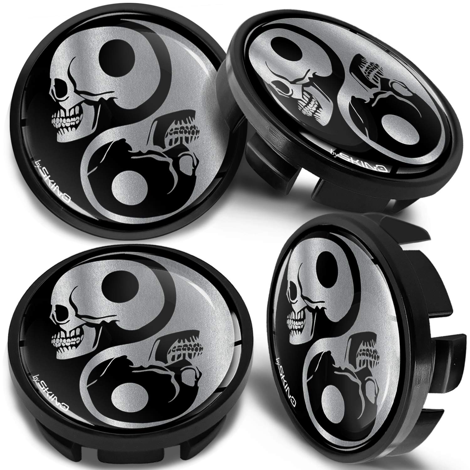 SkinoEu 4 x 65mm Wheel Centre Alloy Hub Center Caps Compatible with VW 3B7 601 171 / 6U7 601 171 Hubcaps Silver Black CVZ 2