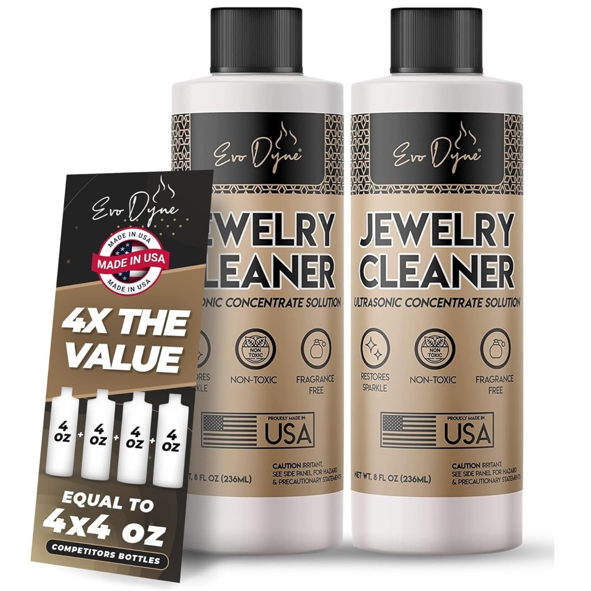 Ultrasonic Jewelry Cleaner Solution (16oz) Concentrated Jewelry Cleaner for Diamonds, Gold, Silver & More | Compatible with Ultrasonic Machine (s) - Made in USA